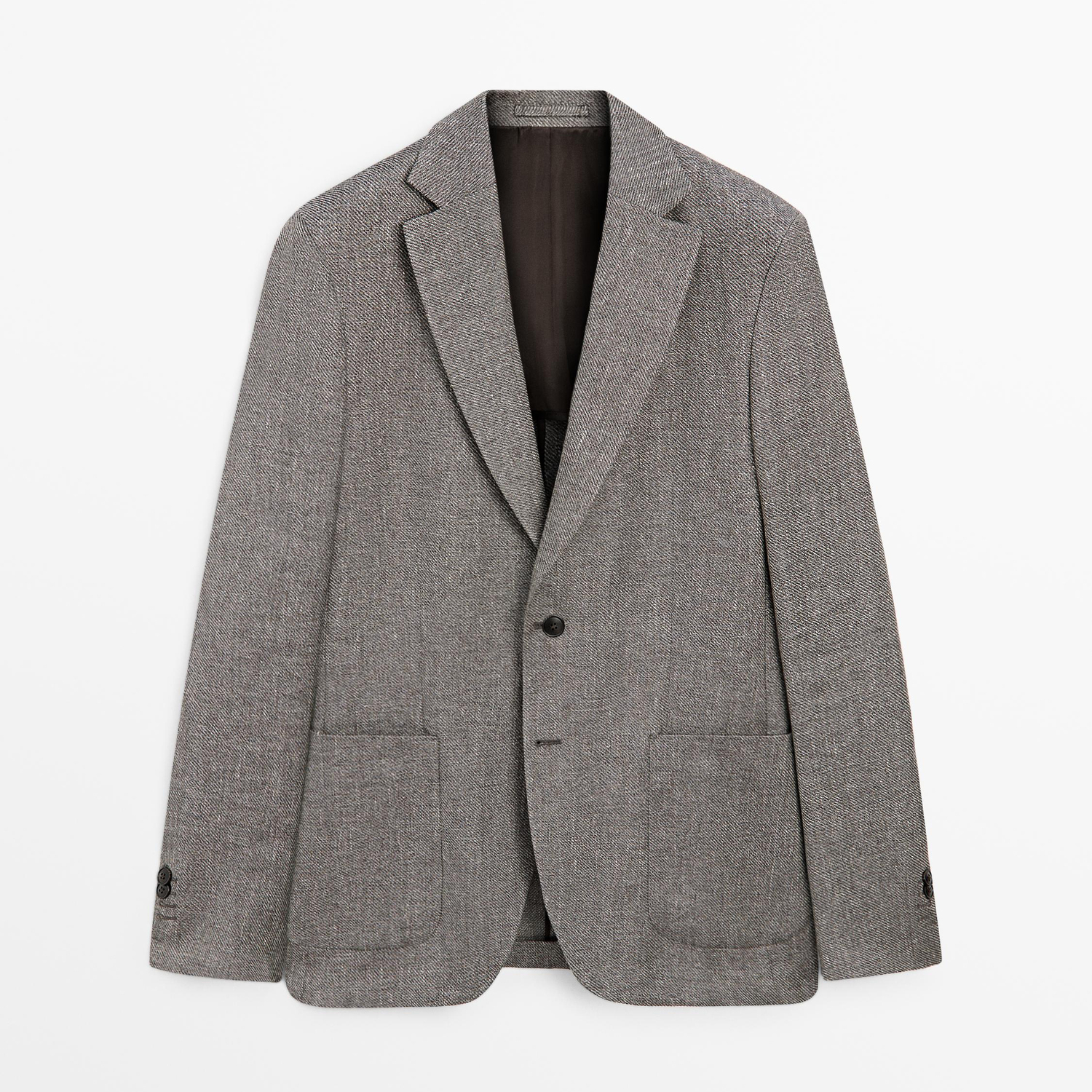 Блейзер Massimo Dutti Tailored Linen Blend Herringbone, серый меланж