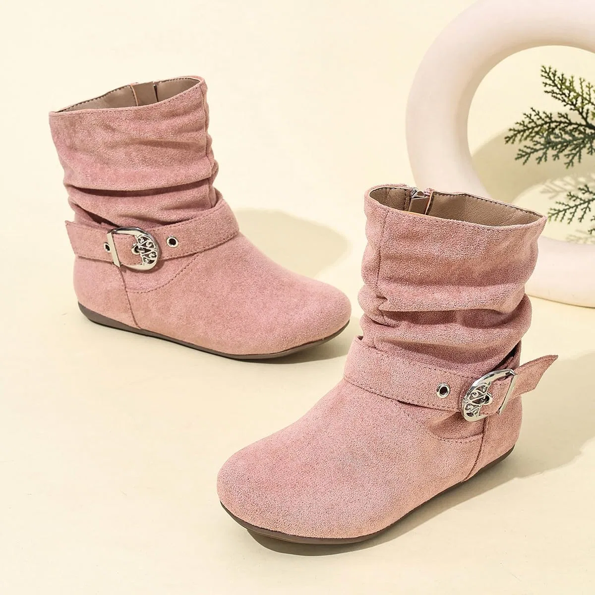 Детские сапоги для девочек с боковой молнией Auhoho, Pink — фото 3