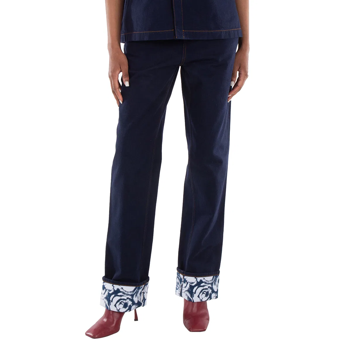 Джинсовые брюки-бойфренды Contrast Cuff Burberry, Indigo Blue