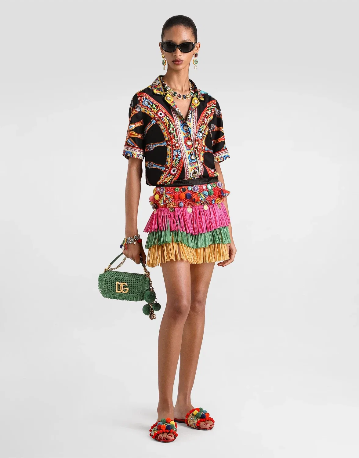 Шелковая саржевая рубашка с принтом Carretto от Dolce & Gabbana, бежевый — фото 2