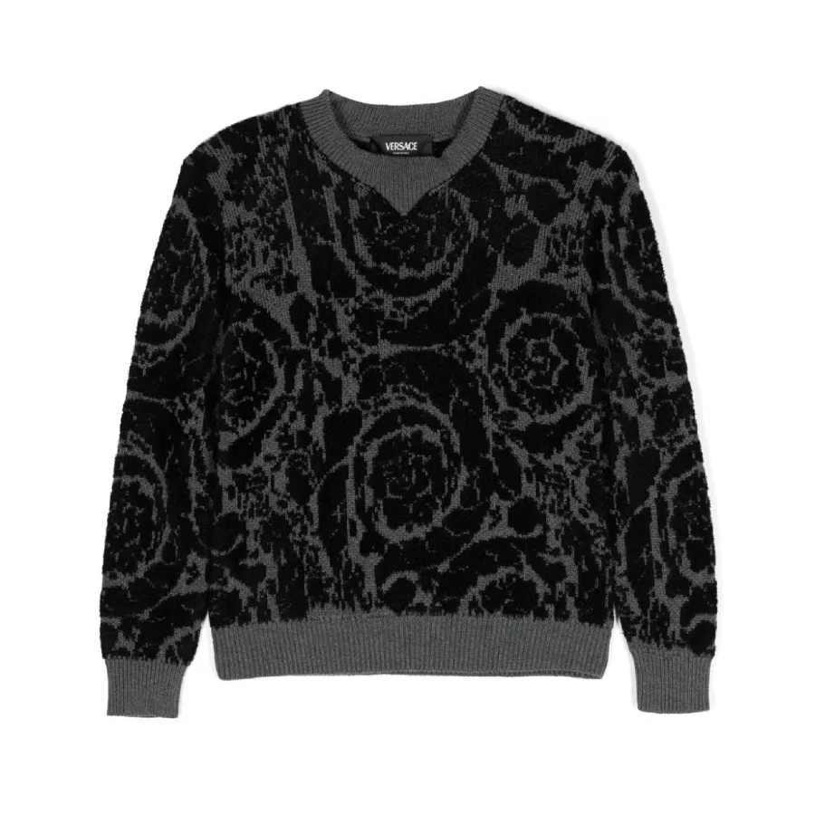 Джемпер с жаккардовым узором Barocco Young Versace, Grigiomelange/Nero