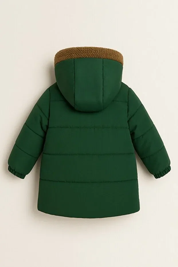 Детское зимнее пальто с мехом внутри, капюшоном и пайетками Dekubaby, Green — фото 3