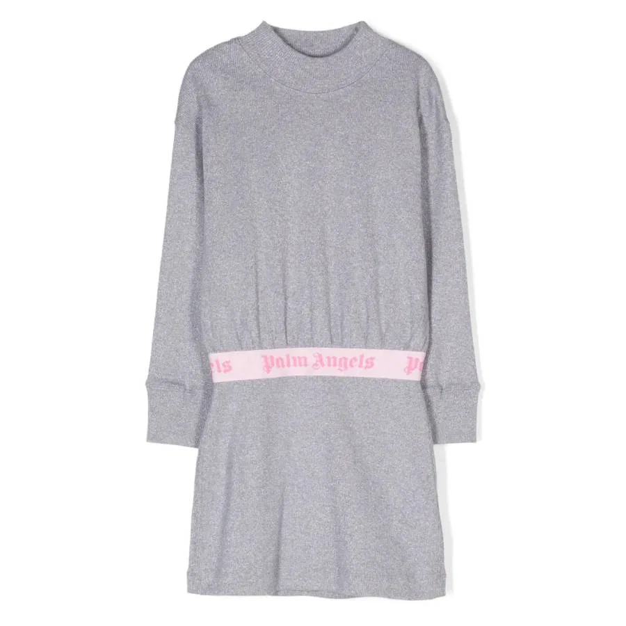 Платье с люрексом и логотипом на поясе Kids Logo Waistband Lurex Dress Palm Angels, Silver Pink
