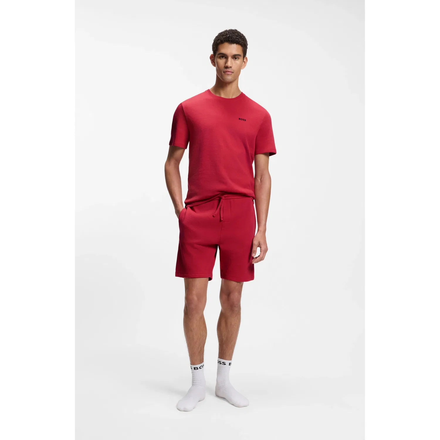 Мужская пижамная футболка с вафельной текстурой BOSS, Medium Red — фото 3