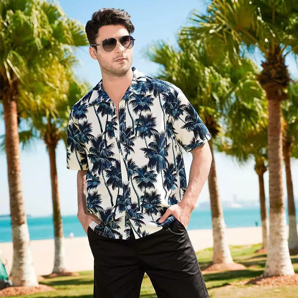 Мужская рубашка с коротким рукавом с принтом, Coconut Tree, белый — фото 3