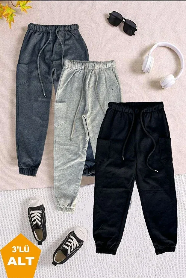 Детские спортивные штаны для мальчиков с начесом 3-шт Twins Tailors, Anthracite-Black-Grey