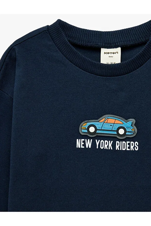 Детская футболка с принтом Car Printed Koton, Navy Blue — фото 3
