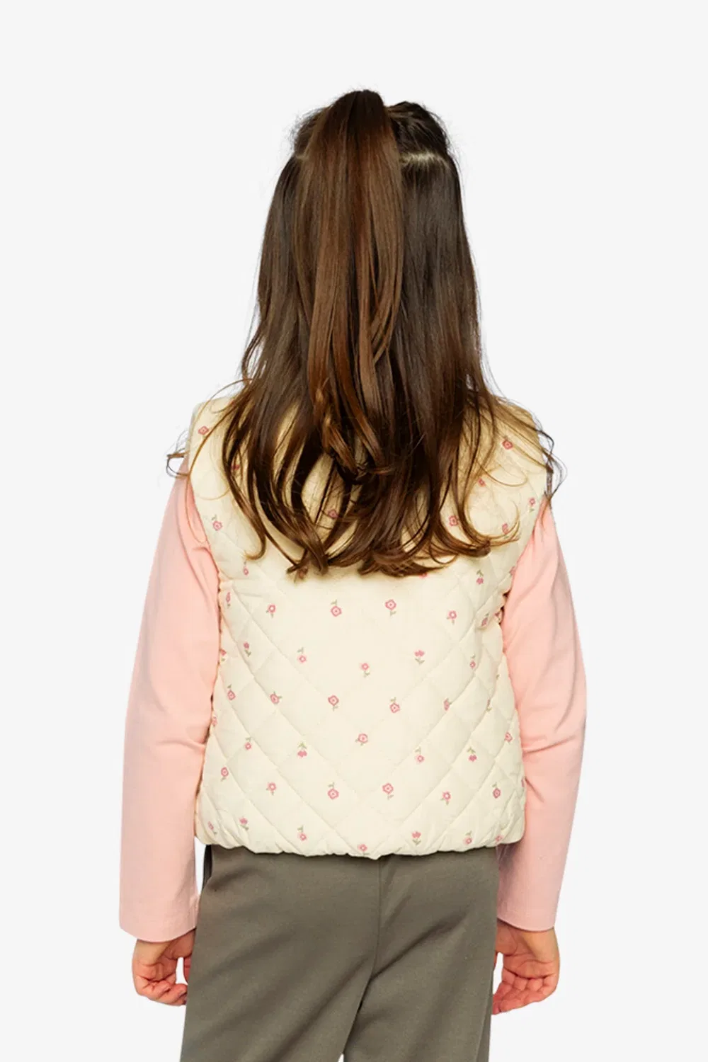 Детский стеганый жилет из вельвета с цветочным принтом Corduroy Puffy Vest Deux par Deux, Beige Floral Print — фото 4