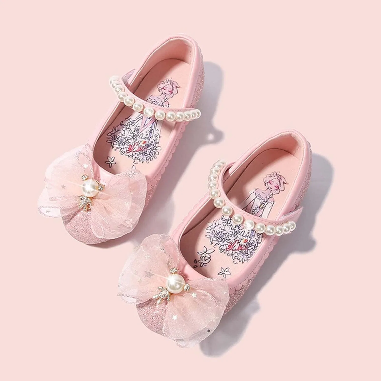 Детские кожаные туфли для девочек с блестками Mary Jane, Pink — фото 4