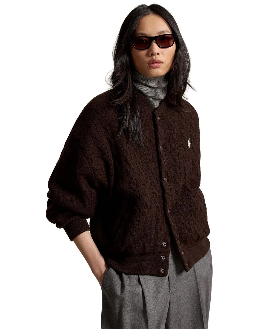 Женский жакет на пуговицах с кабельным узором Polo Ralph Lauren, Walnut Brown Melange