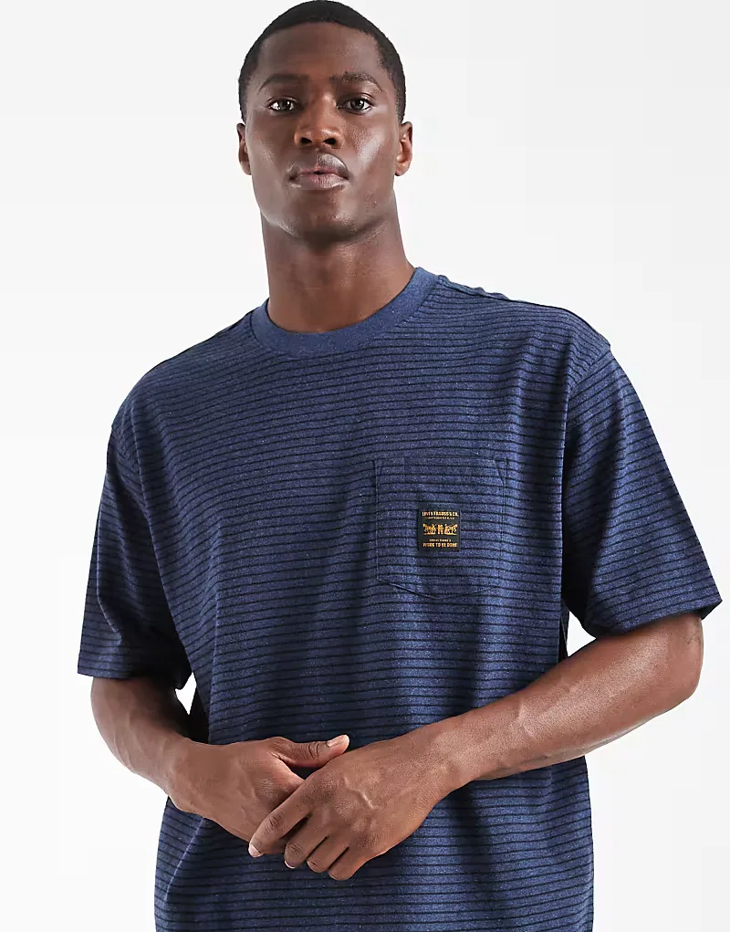 Полосатая футболка Levi's Workwear с карманом, темно-синий