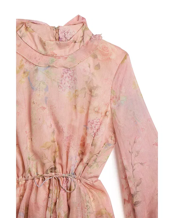 Детское платье для девочек с длинным рукавом Anyssa Floral Mini Dress Bardot, Peach Flor — фото 3