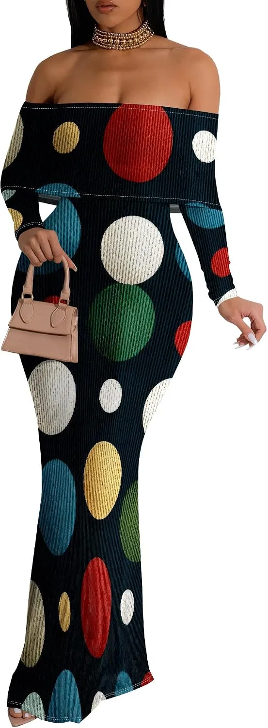 Женское длинное платье в пол с принтом, Multicoloured