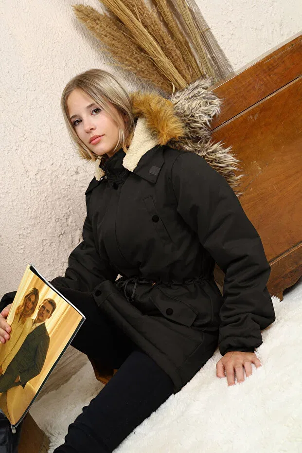 Детское пальто для девочек с капюшоном Joui Co, Black