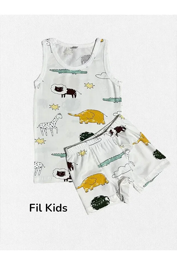 Детский комплект нижнего белья для мальчиков хлопковый с принтом Safari Elmas Kids, White — фото 2