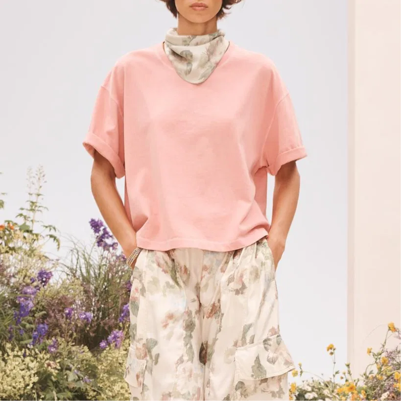Женская футболка с круглым вырезом Light Peach Red ZARA — фото 4