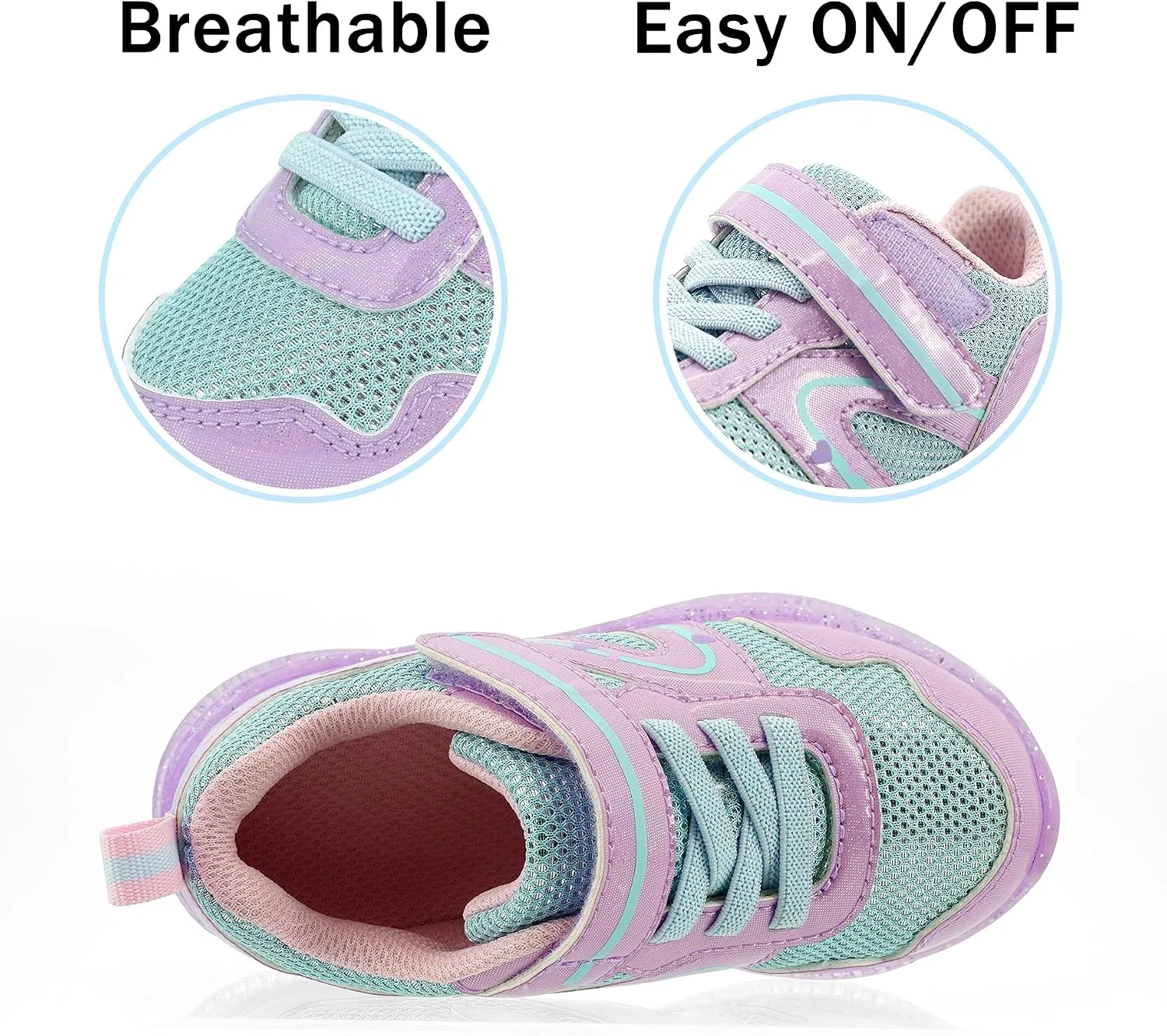 Детские кроссовки для девочек со светящейся подошвой YESKIS, Purple Light Up Shoes — фото 3