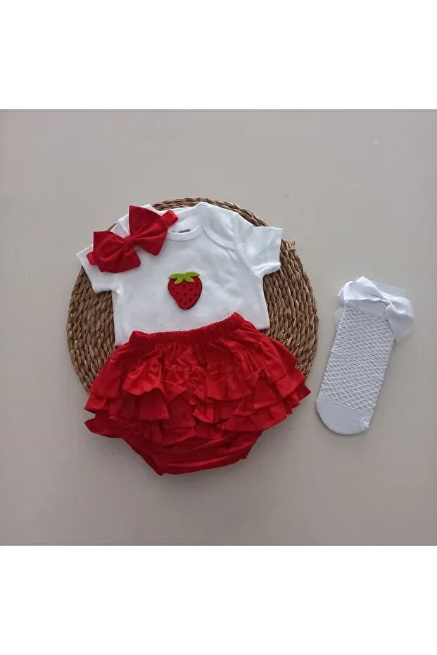 Детский комплект для девочек с принтом Strawberry Ruffle Mars Baby, Red