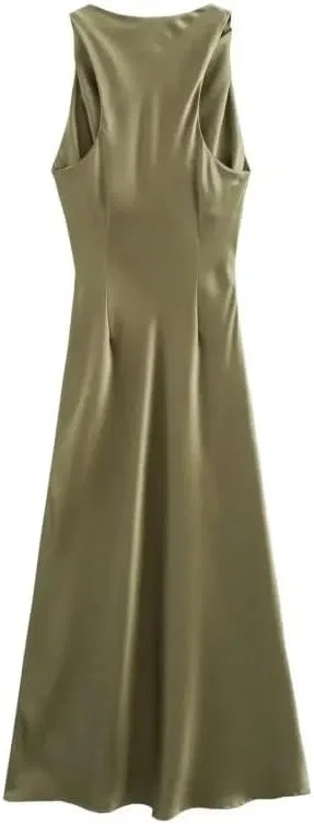 Женское сатиновое платье миди A-силуэта, Beige — фото 3