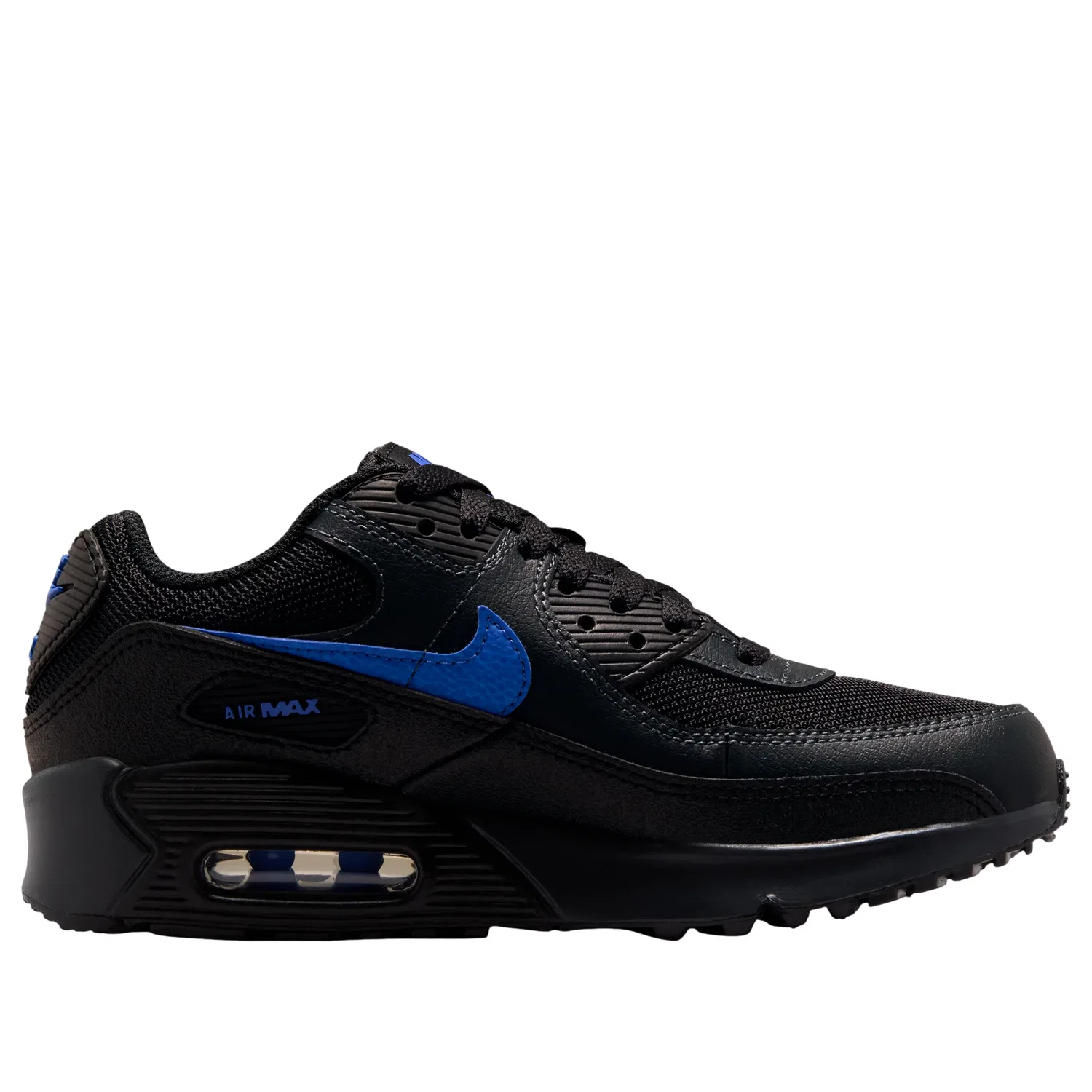 Детские кроссовки с сетчатым верхом Air Max 90 'Black Dark Smoke Grey' Nike, Black/Dark Smoke Grey/Racer Blue — фото 2