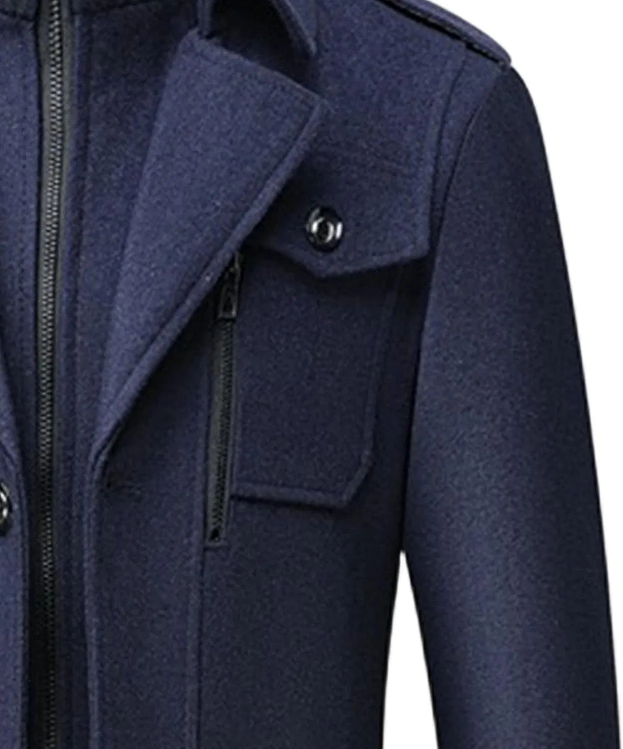Мужское пальто-дафлкот с воротником-стойкой, шерстяное, Slim Fit, тёмно-синий — фото 4