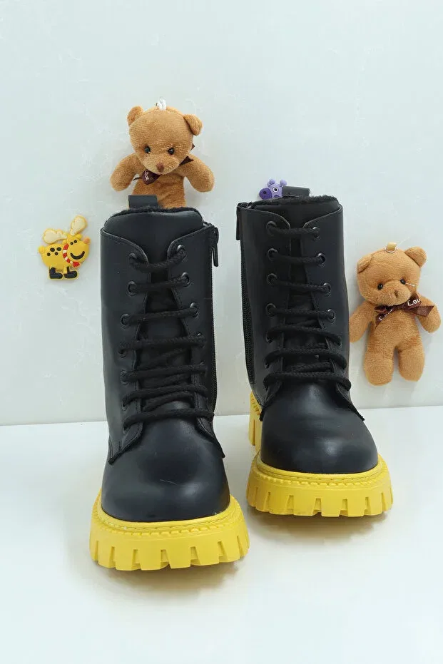 Детские ботинки для девочек на плоской подошве Moda Lime, Skin Black Yellow — фото 3