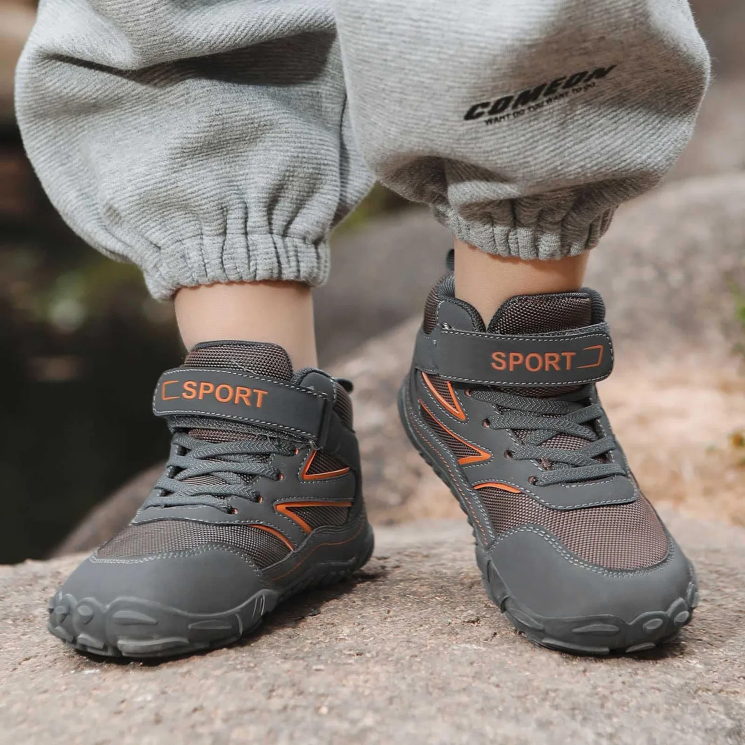 Детские водные тапочки без носка с закрытым носком Unisex Barefoot Shoes, Grigio — фото 3