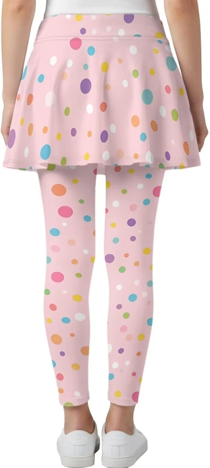 Леггинсы с юбкой для девочек, 2-в-1, Hresuewn, мультиколор Polka Dot-pink — фото 2