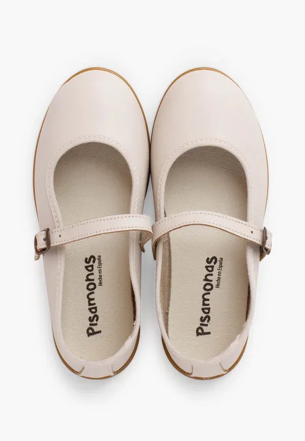 Балетки кожаные Ankle strap ballet pumps Pisamonas, Beige, бежевый — фото 3