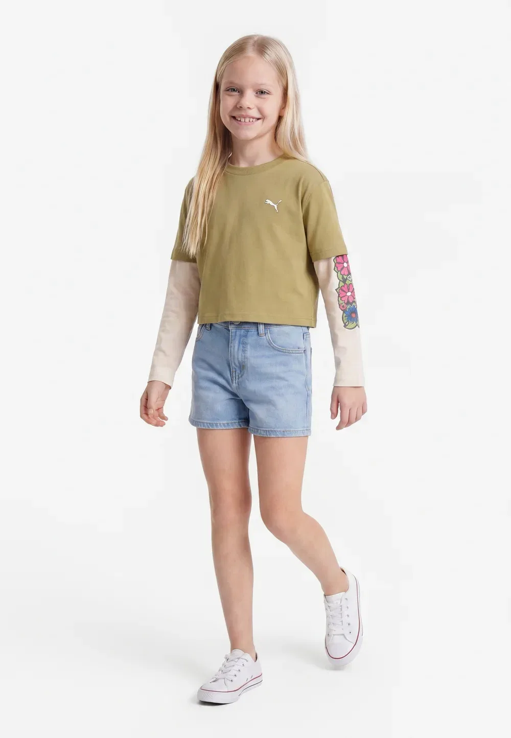 Свободная короткая многослойная блузка с длинными рукавами Puma, Chai Latte