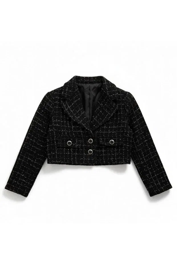 Детское для девочек жакет из твида с блестками Zekids, Black — фото 4