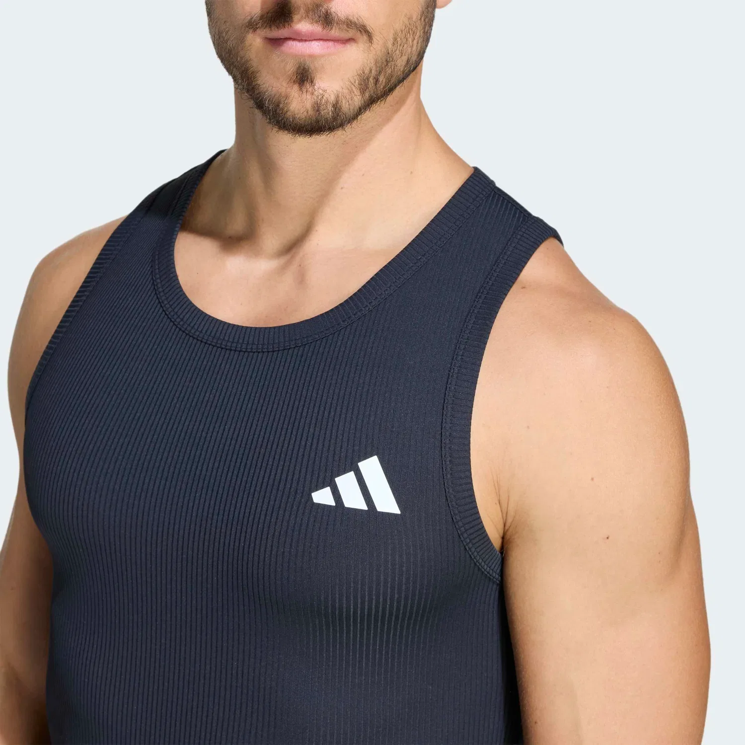 Мужская облегающая топ-майка с ребристыми вставками Adidas Performance, Black — фото 3