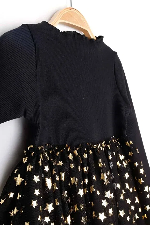 Детское платье для девочек с принтом Black Star Printed Tulle Skirt Le Mabelle, Black — фото 4