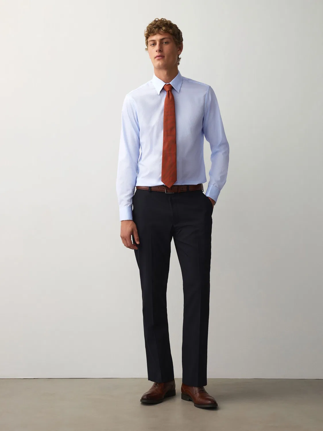 Рубашка с текстурой, slim fit Next, светло-голубой — фото 2