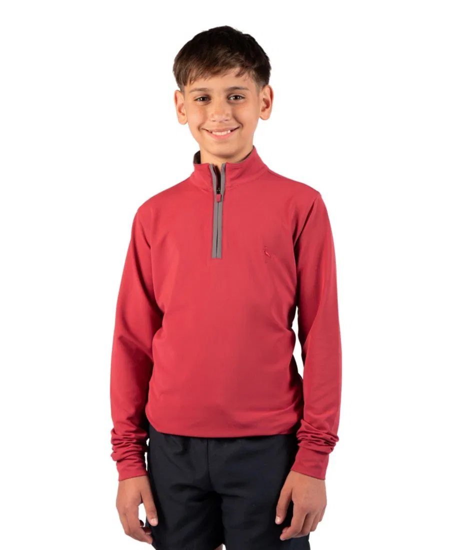 Свитшот с четверть-молнией Micro Grid Textured Performance Tailorbyrd, Sunwashed Red