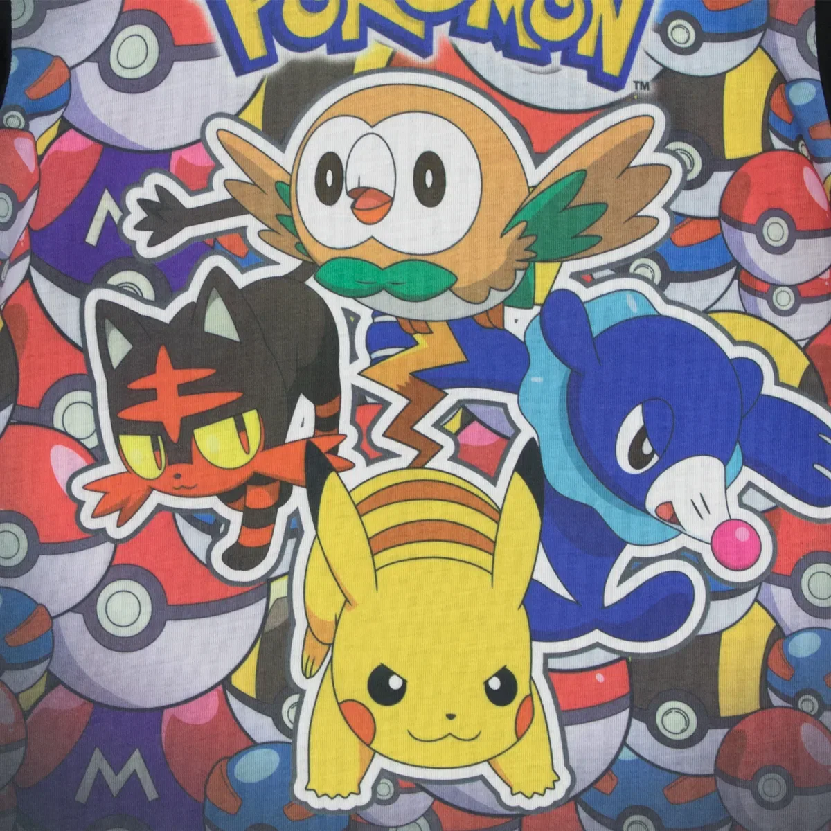 Детская пижама с принтом Pikachu Litten Rowlet Popplio Pokemon, Black — фото 3