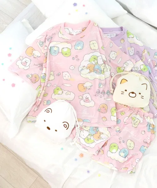 Детский комплект пижамы с коротким рукавом и шортами, с принтом, Sumikko Gurashi RUGGEDWORKS, Pink