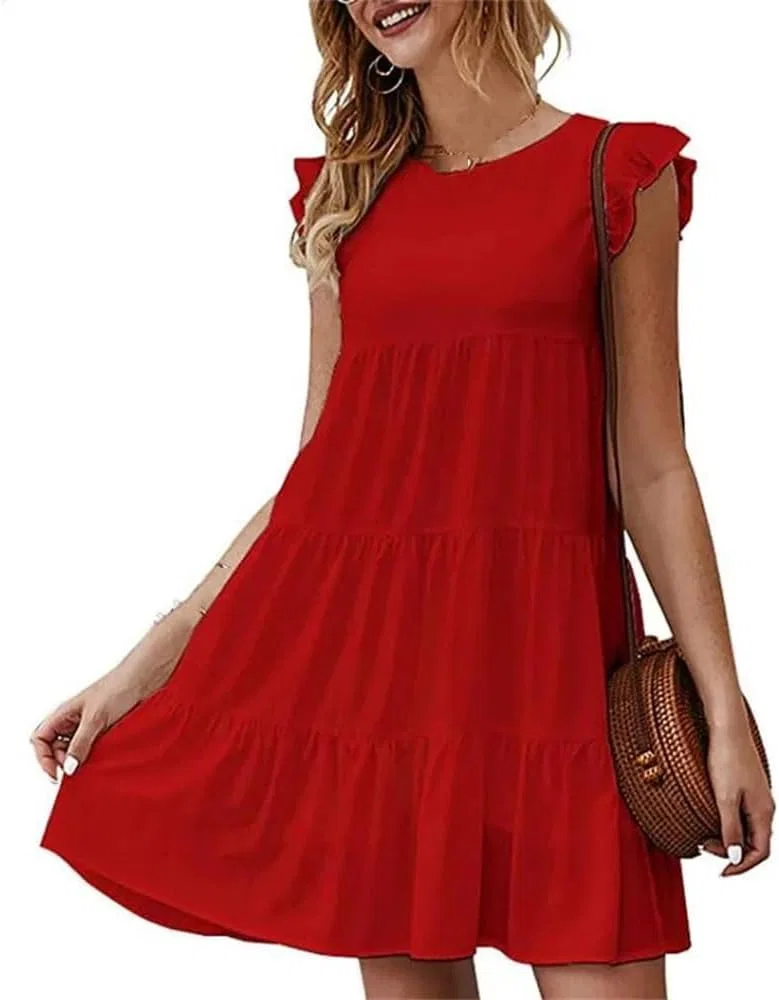 Женское повседневное платье A-силуэта Elastic Waist, Red — фото 2