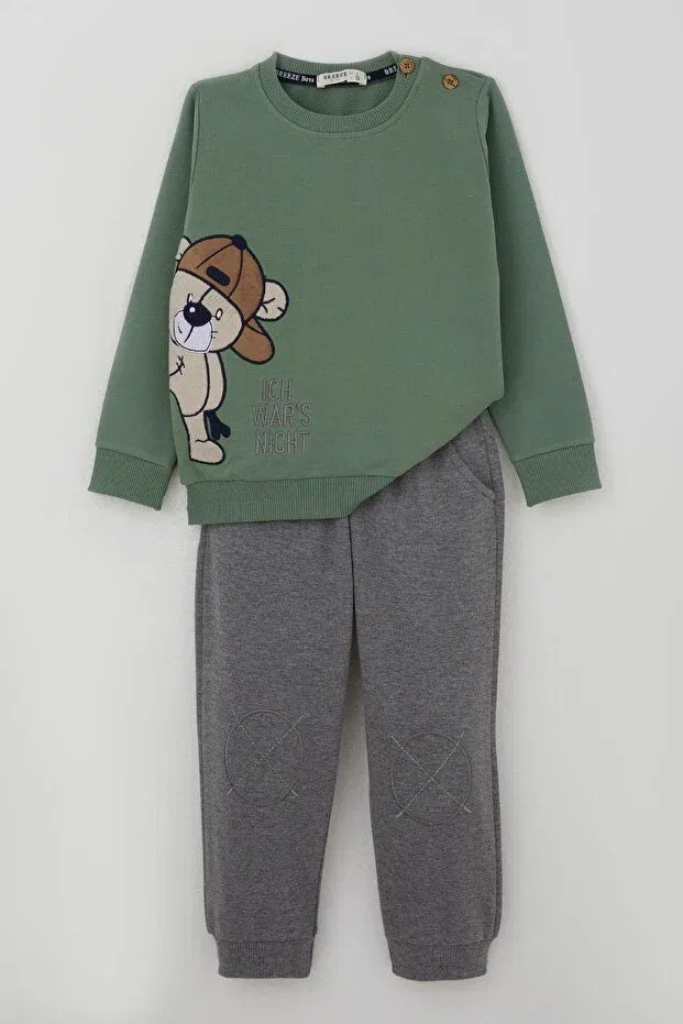 Детский спортивный комплект с принтом Teddy Bear Embroidery Breeze, Khaki Green