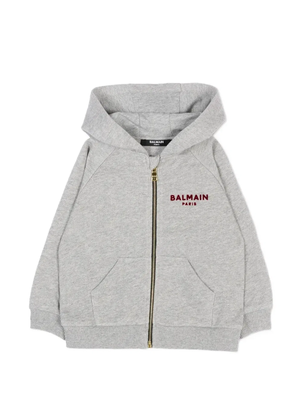 Толстовка на молнии с логотипом Balmain Kids, серый