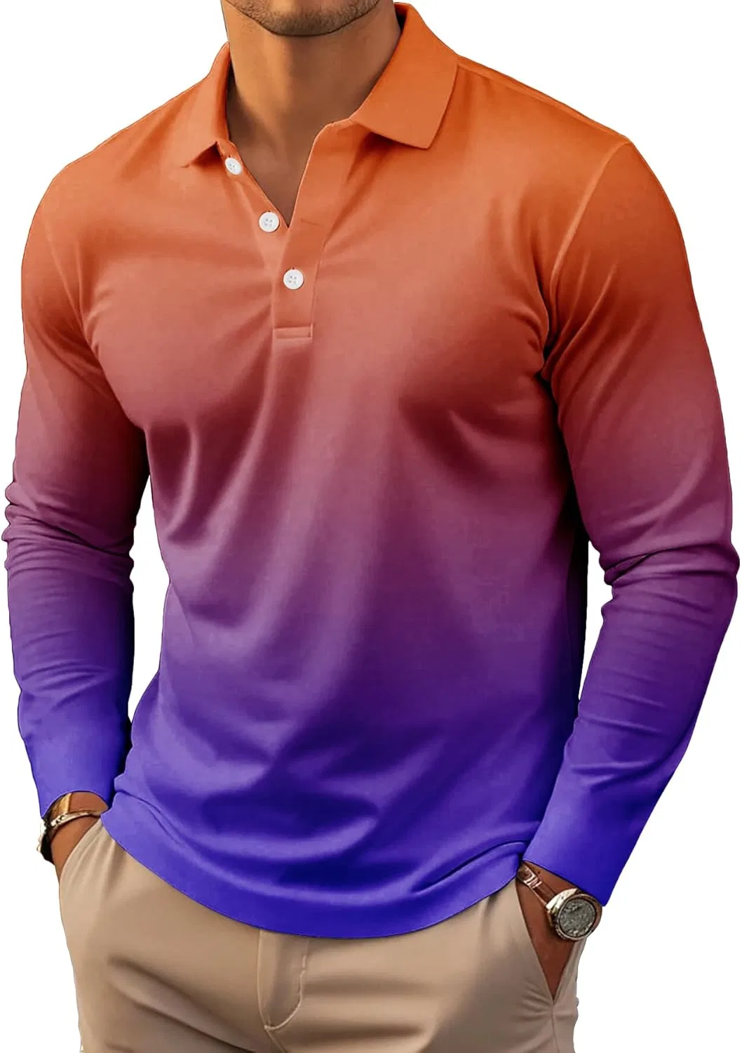 Мужское поло с градиентом, 6 шт, Long Sleeve, дышащая ткань, #1 — фото 4