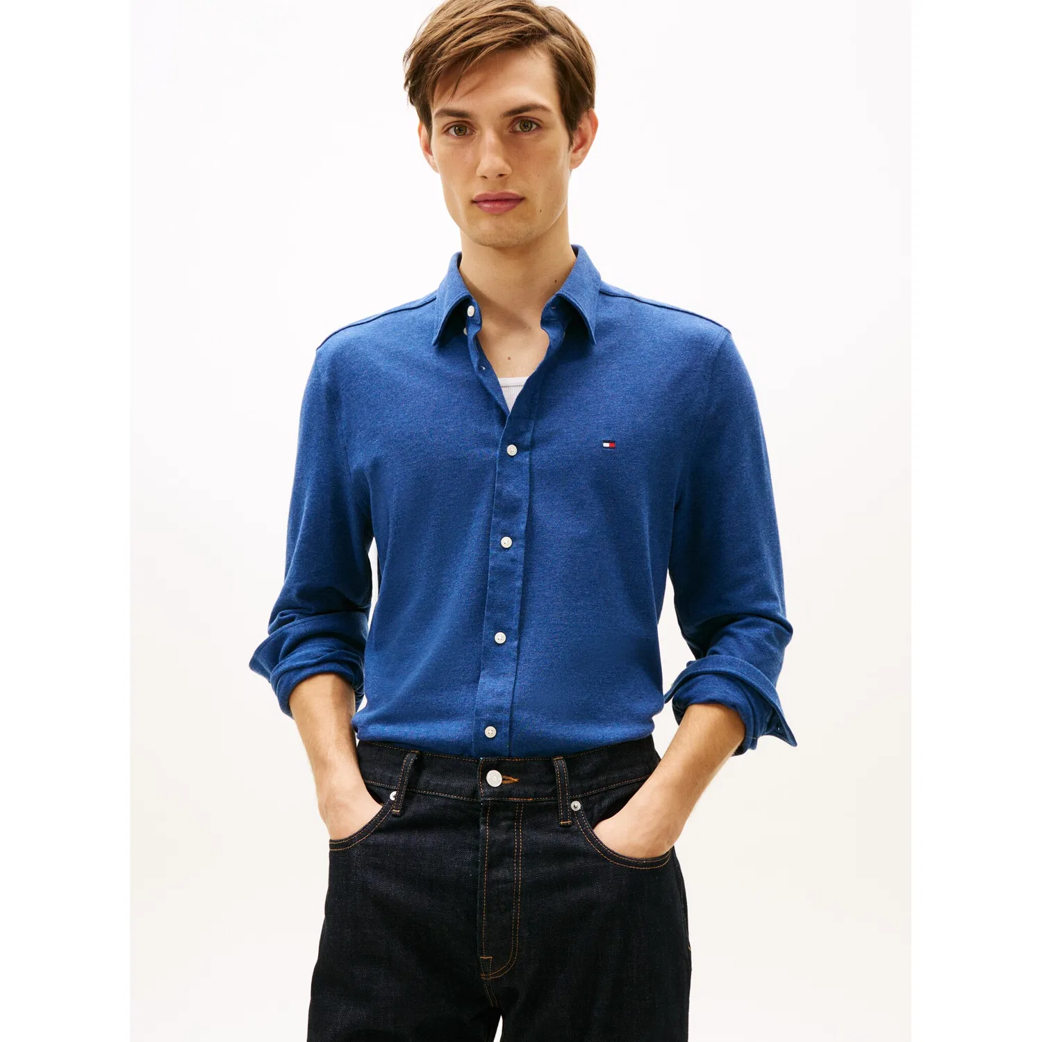 Мужская рубашка с длинным рукавом из пике Tommy Hilfiger, Indigo Heather