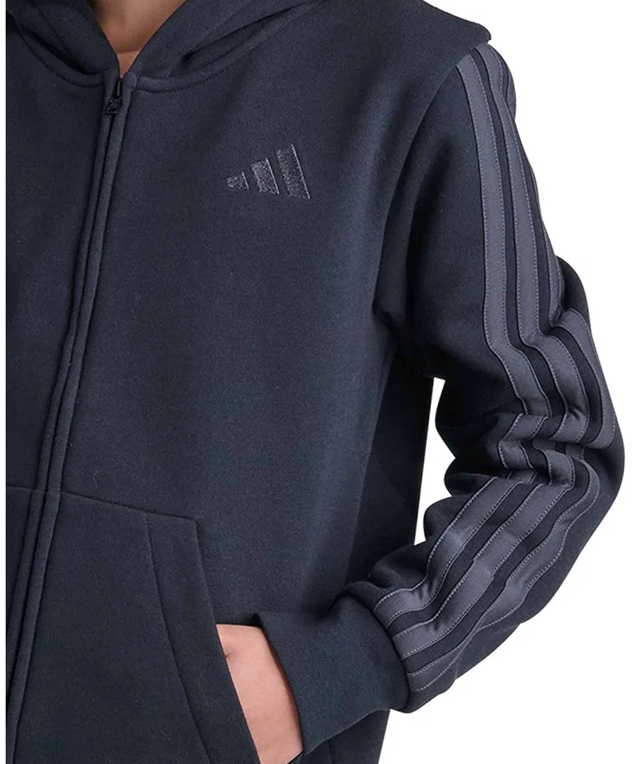 Детский худи с капюшоном, на молнии, с длинным рукавом, с флисом adidas, Black — фото 3