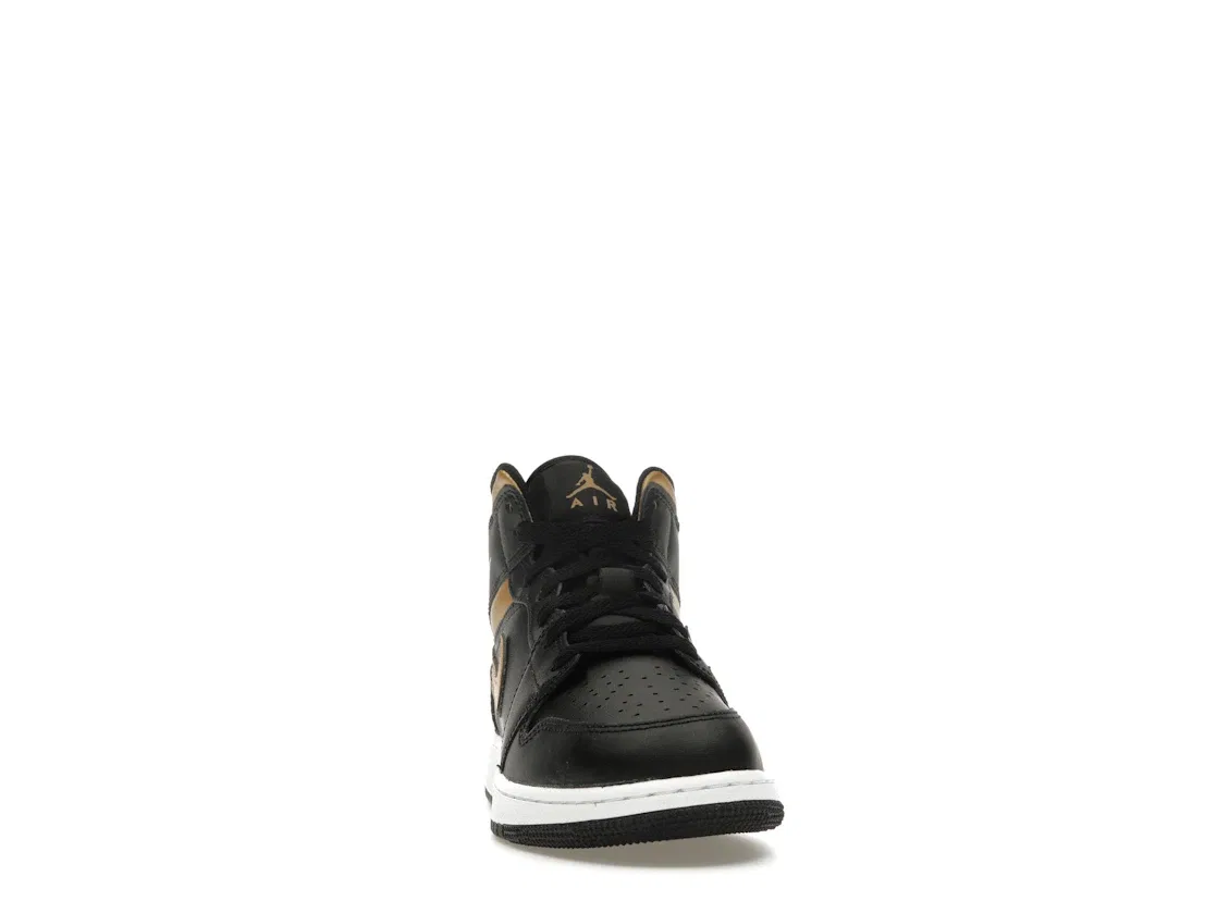 Детские кроссовки Lifestyle с принтом Jordan 1 Mid Jordan, Black White Metallic Gold — фото 2