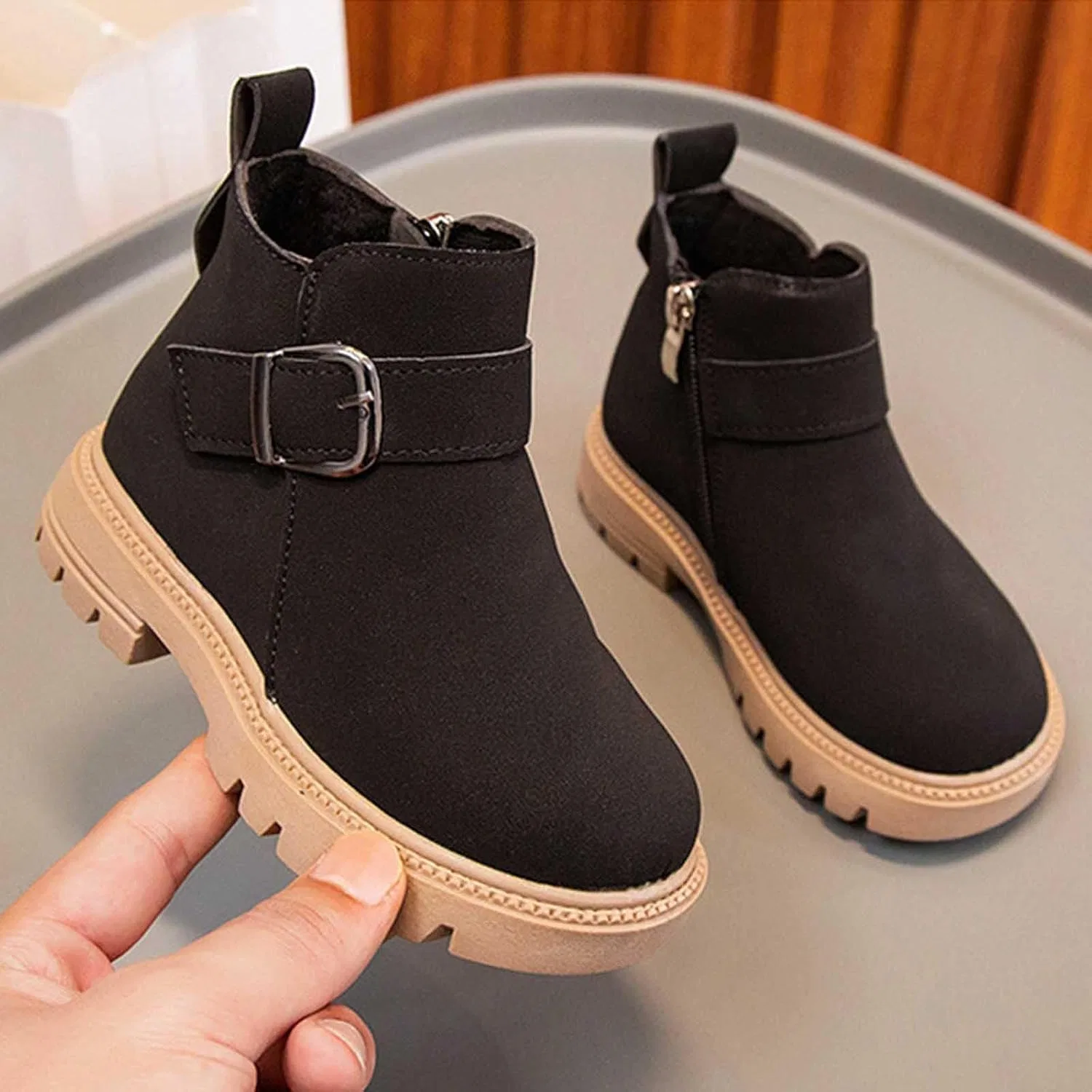 Детские ботинки для девочек с тёплой подкладкой SHOPESSA, Black — фото 3