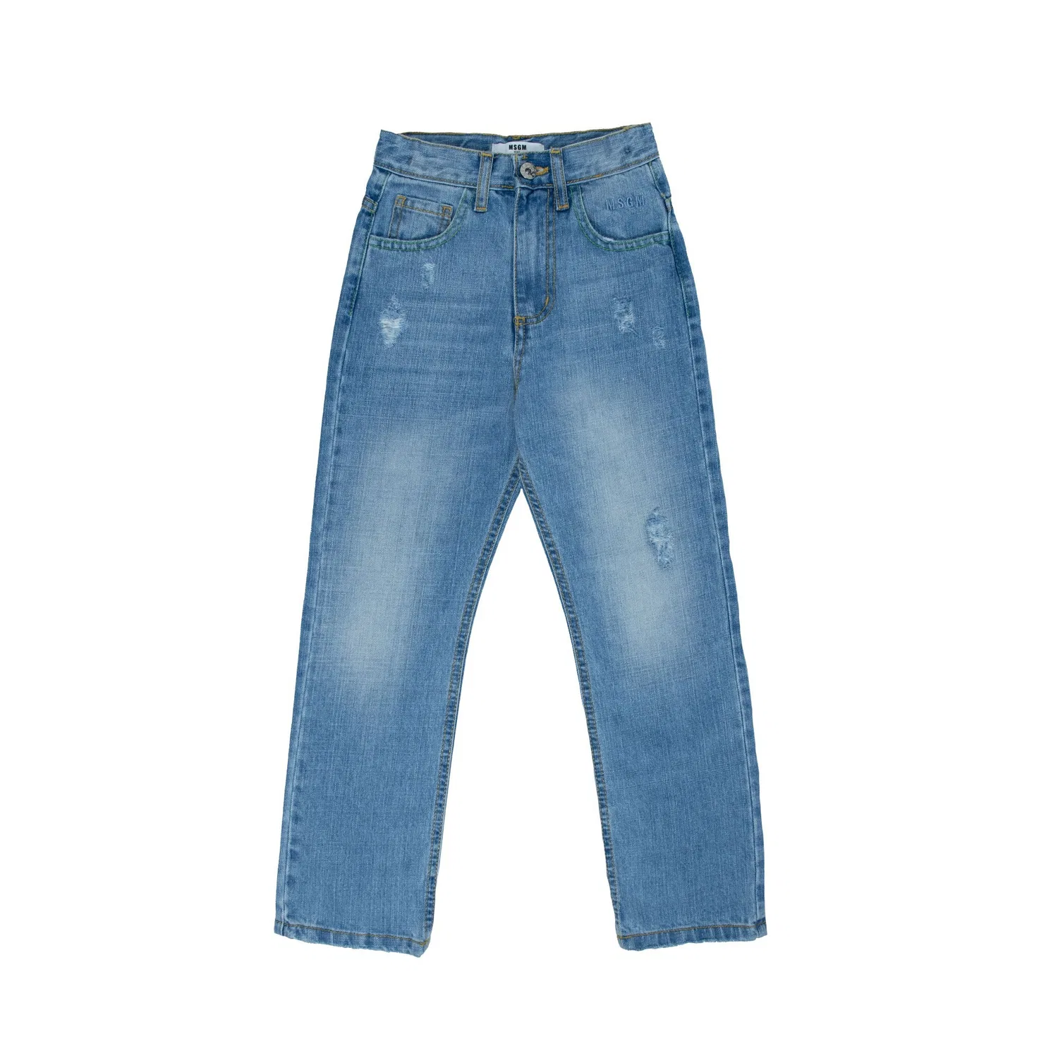 Джинсы с потертостями Rip Wash Denim Jeans MSGM, Denim Blu/Blue Denim