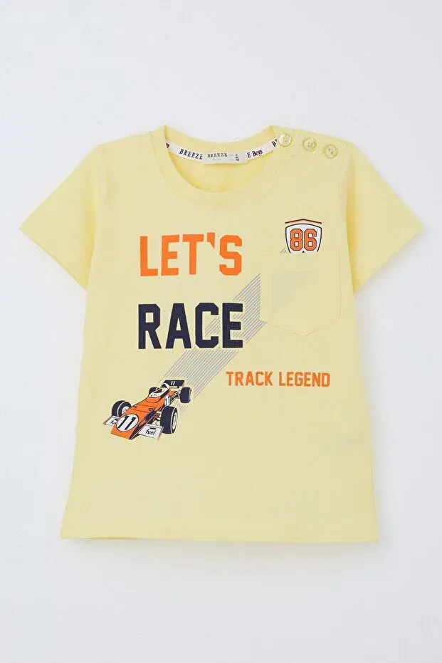 Детская футболка для мальчиков с принтом Racing Themed Text Printed Pocket Breeze, Yellow — фото 4