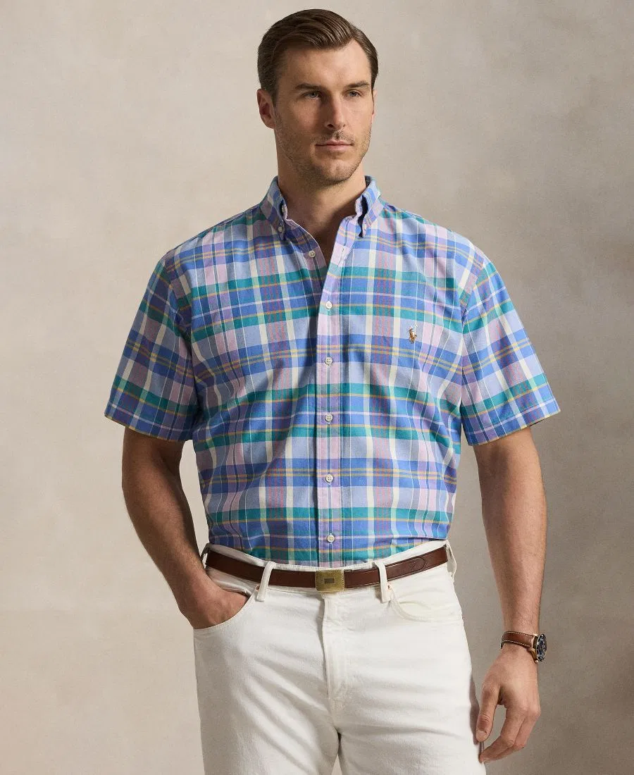 Мужская рубашка-оксфорд с коротким рукавом, клетчатая, Big & Tall Polo Ralph Lauren, Blue Multi
