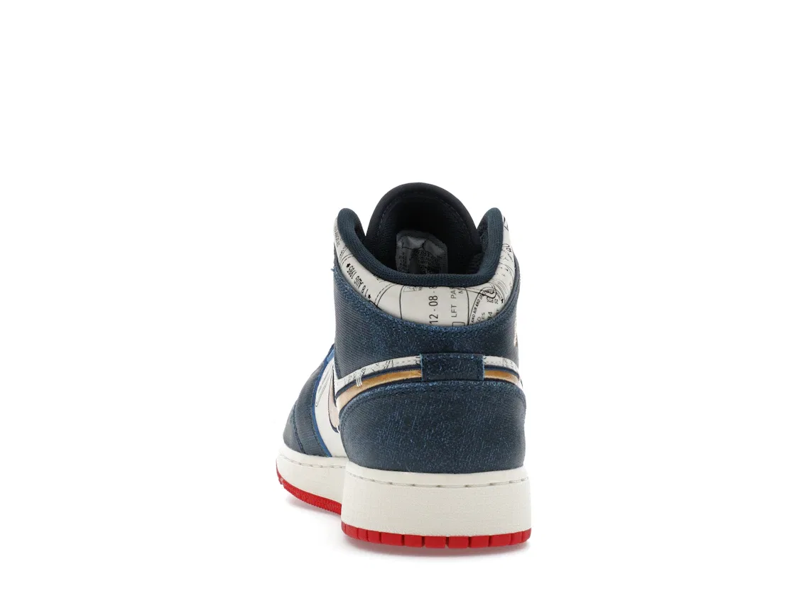 Детские кроссовки Lifestyle с принтом Jordan 1 Mid SE Jordan, Armory Navy/Metallic Gold/Pale Ivory/Sport Red/Black — фото 4