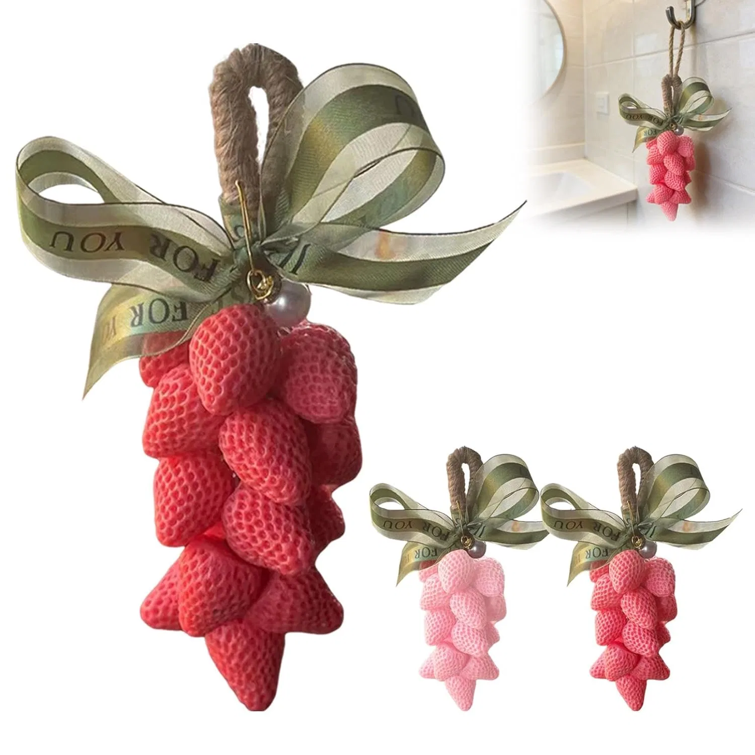 Мыло ручной работы Strawberry Soap on a Rope, Generisch, 3 шт., Прозрачный Красный